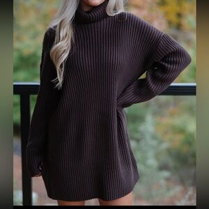 Cozy Brown Turtleneck Sweater Dress